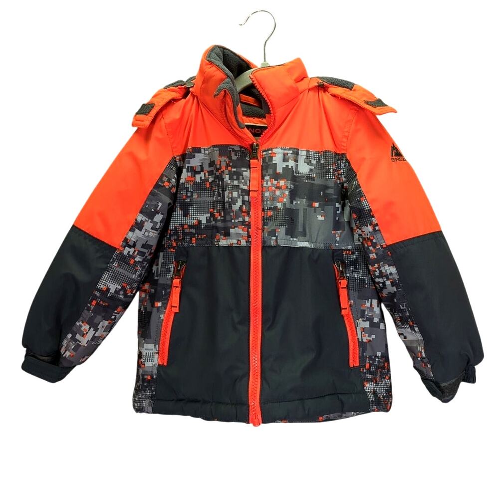 Snozu Youth 4T Winter Jacket Coat Gray With Orange Fleece Lined Hooded Snow